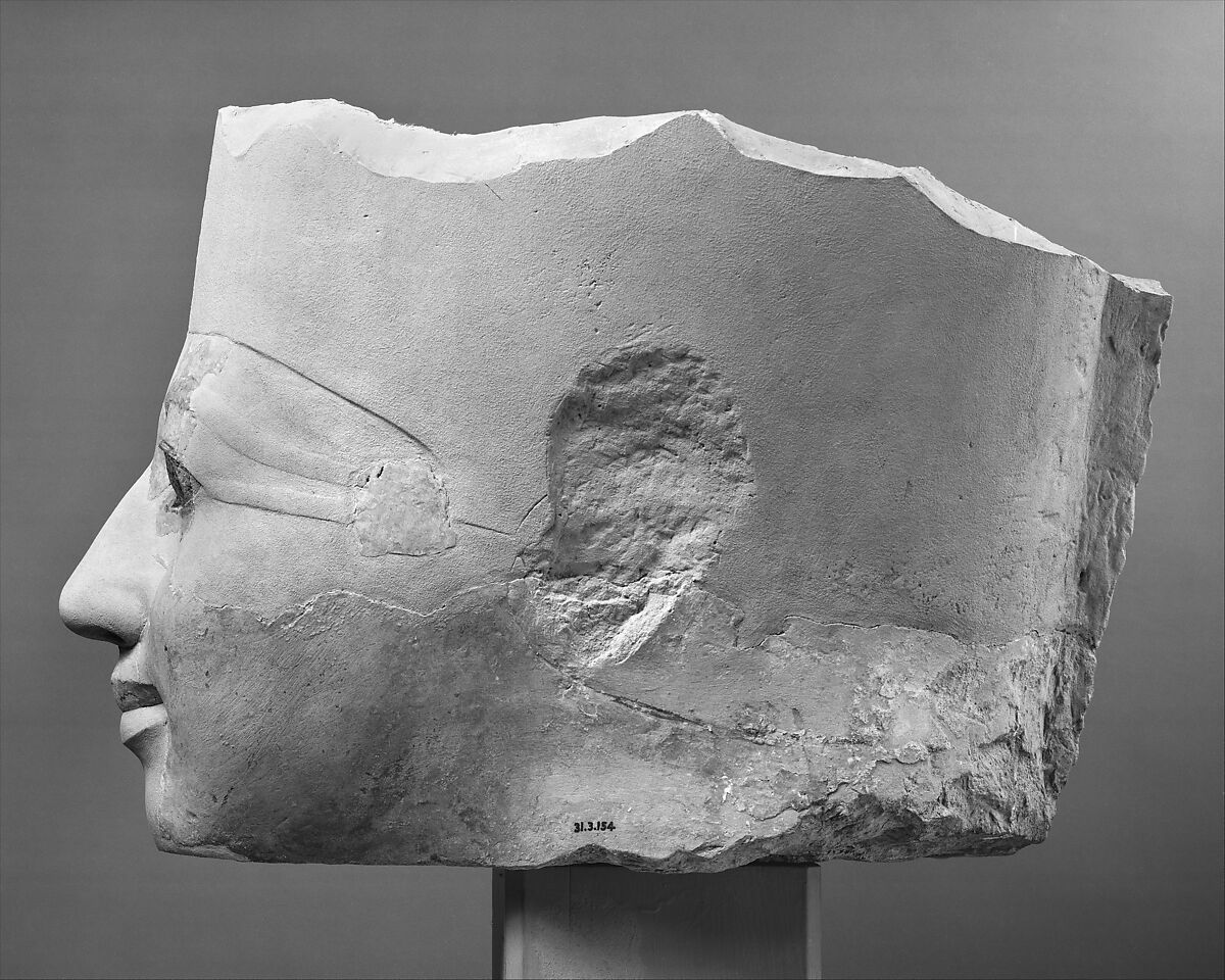 Head of an Osiride Statue of Hatshepsut Originally in the Temple Sanctuary SE Corner, Limestone, paint