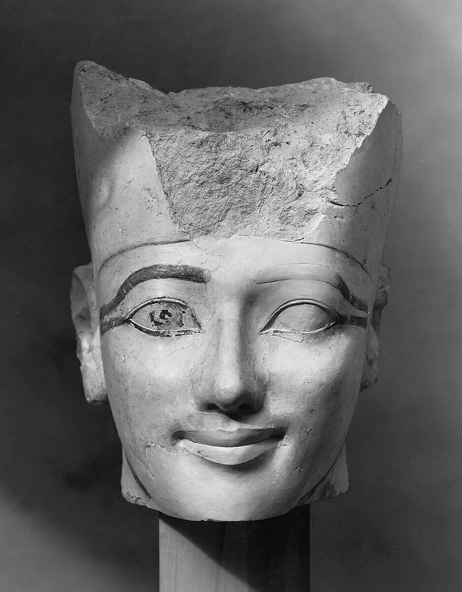 Head of an Osiride Statue of Hatshepsut, Limestone, paint 