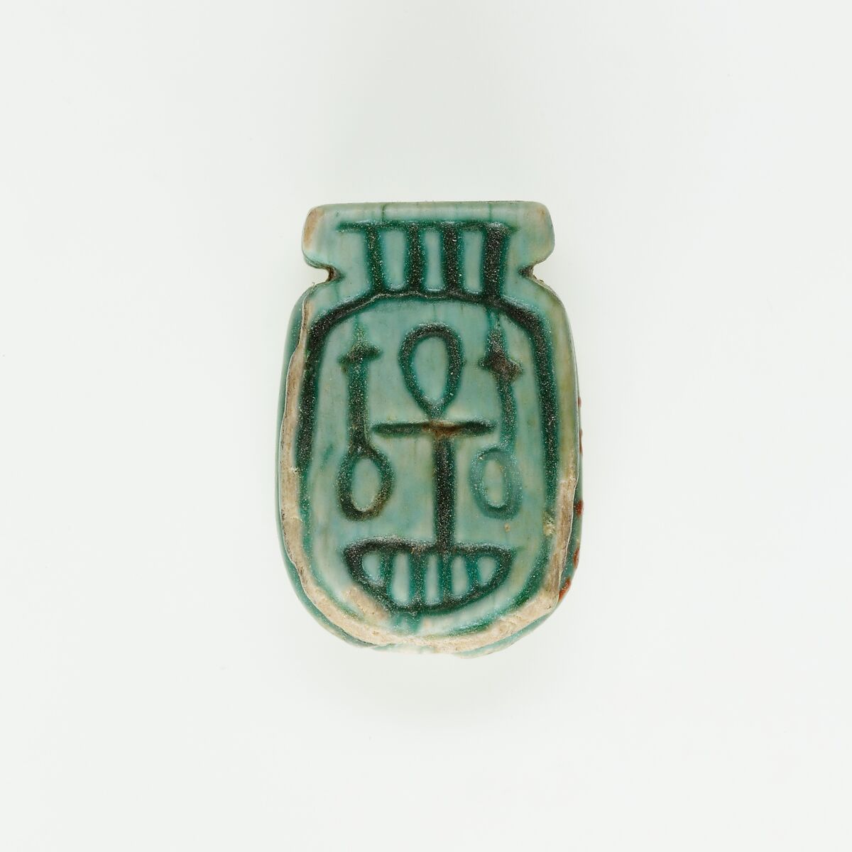 Plaque in the Form of a Cartouche; two ankhs; ankh, two nefers, Glazed steatite