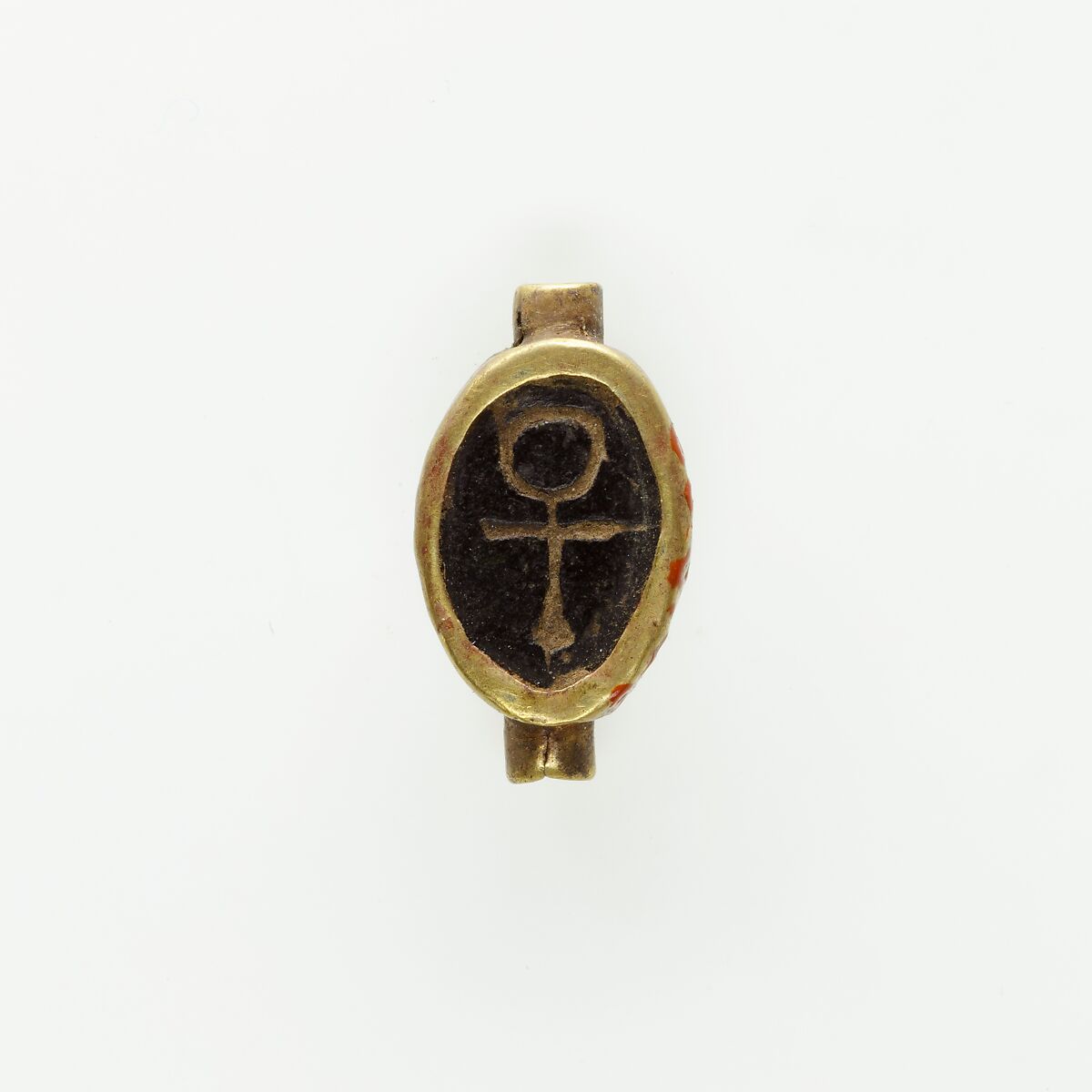 Cowroid Inscribed with an Ankh, Hematite, gold 