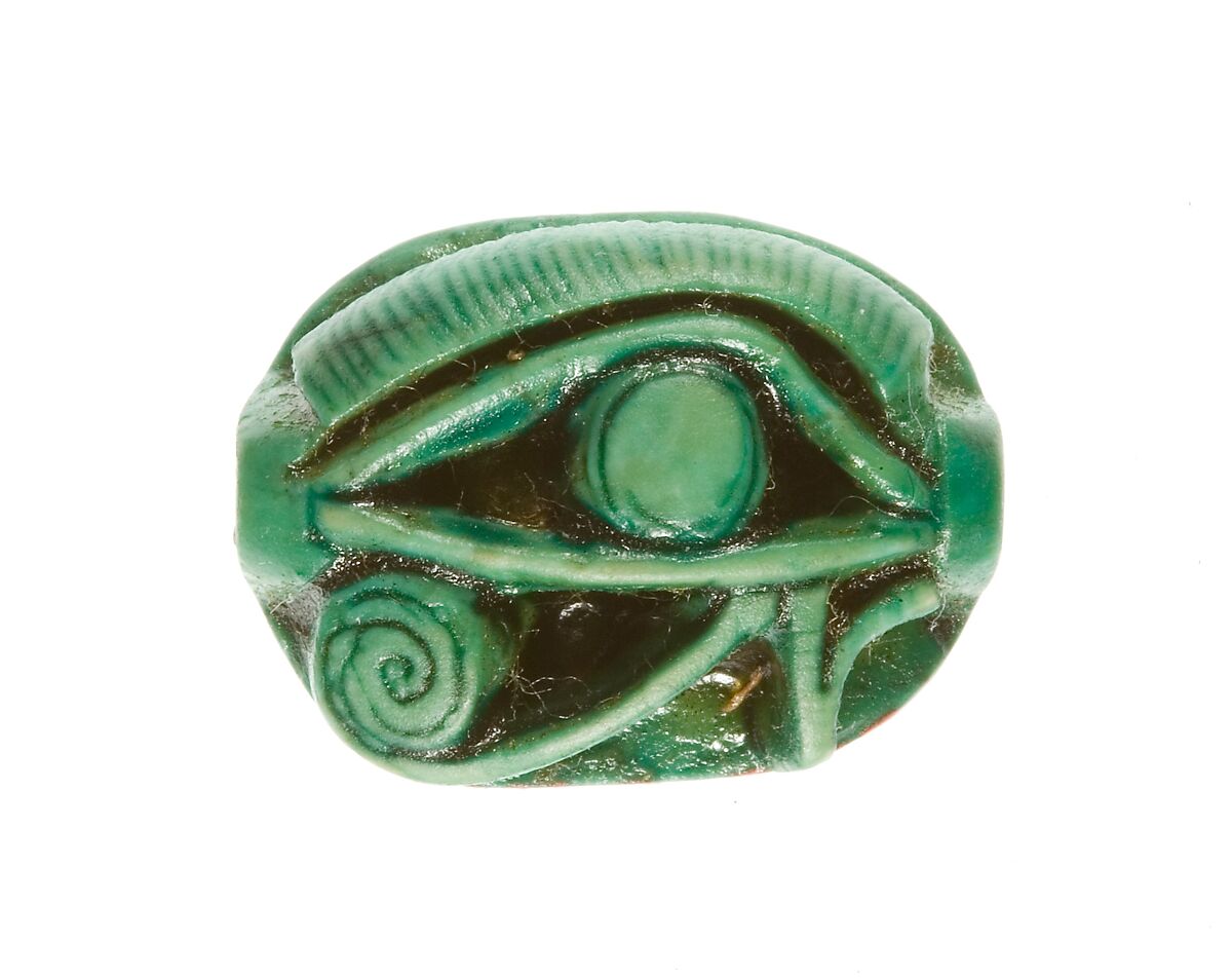 Wadjat-eye Seal Amulet Inscribed for Maatkare, Beloved of Amun, Steatite (glazed)