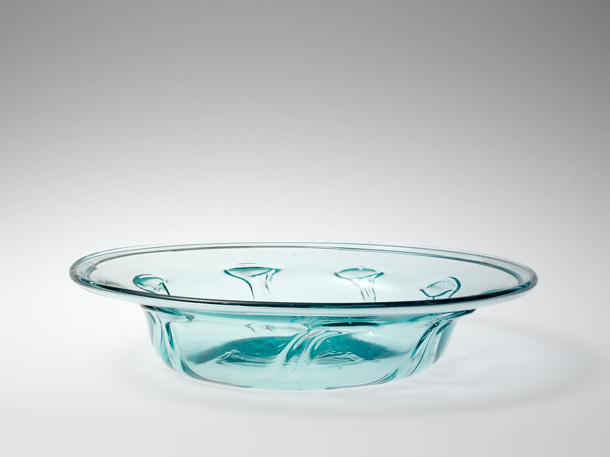 Pan, Possibly Redwood Glass Company (1828–1868), Blown glass with applied decoration, American 
