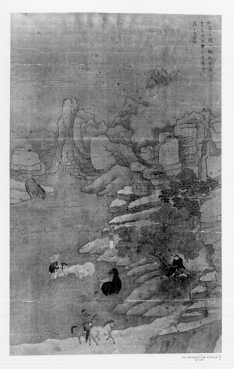Washing the Horses in the Stream, Zhao Songxue (Korean, 17th century), Framed painting; ink on silk, Korea 