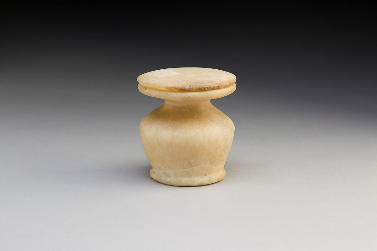 Kohl Jar, Travertine (Egyptian alabaster) 