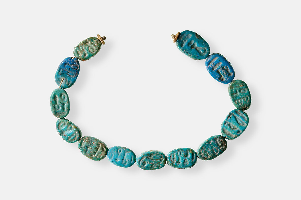Strand of Inscribed Scarabs, Faience 
