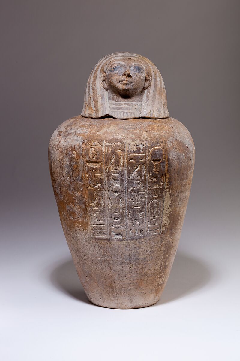 Canopic Jar of Ruiu, Pottery, Marl B, paint 