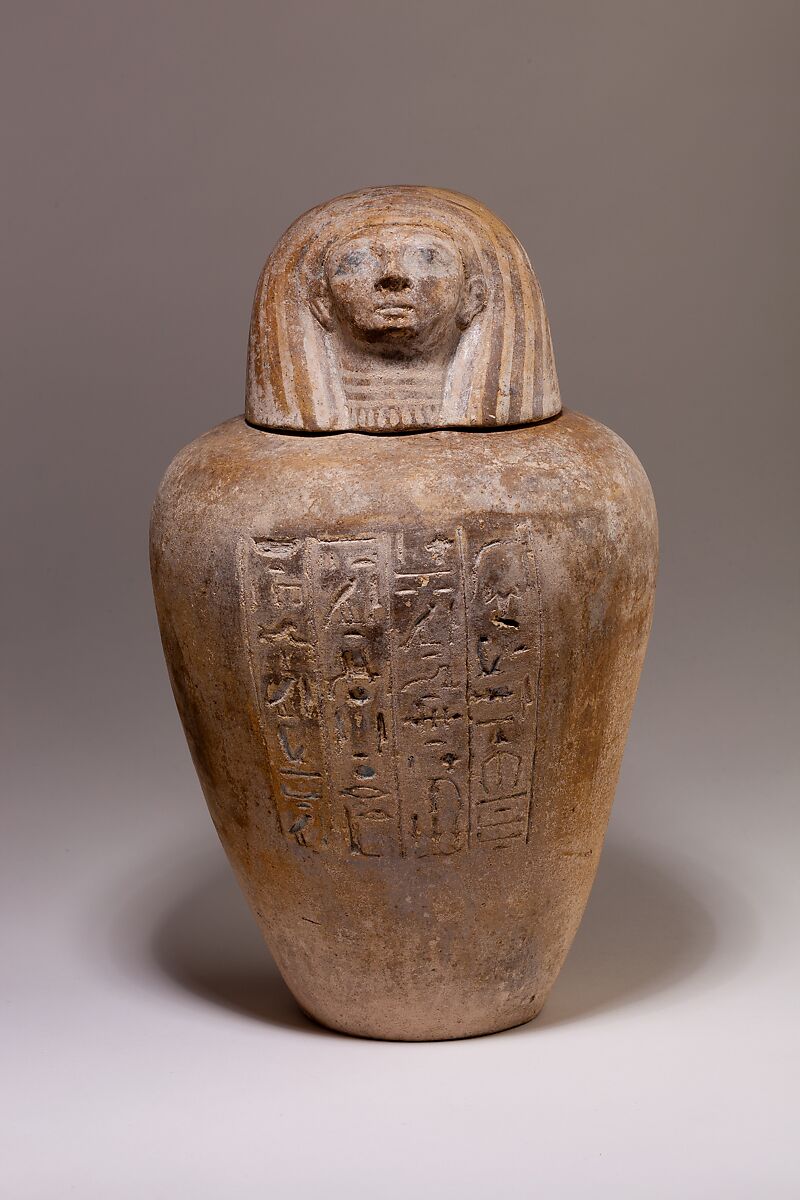 Canopic Jar of Ruiu, Pottery, Marl B, paint 