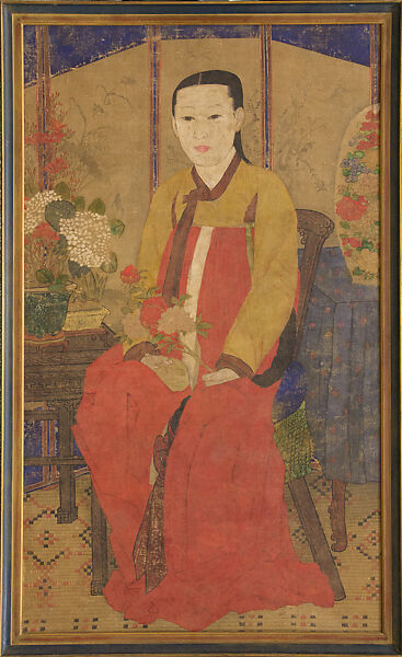 Portrait of a Woman, Unidentified artist, Framed painting; ink and color on cotton, Korea 