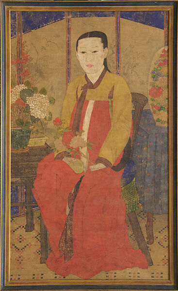 Portrait of a Woman, Unidentified artist, Framed painting; ink and color on cotton, Korea