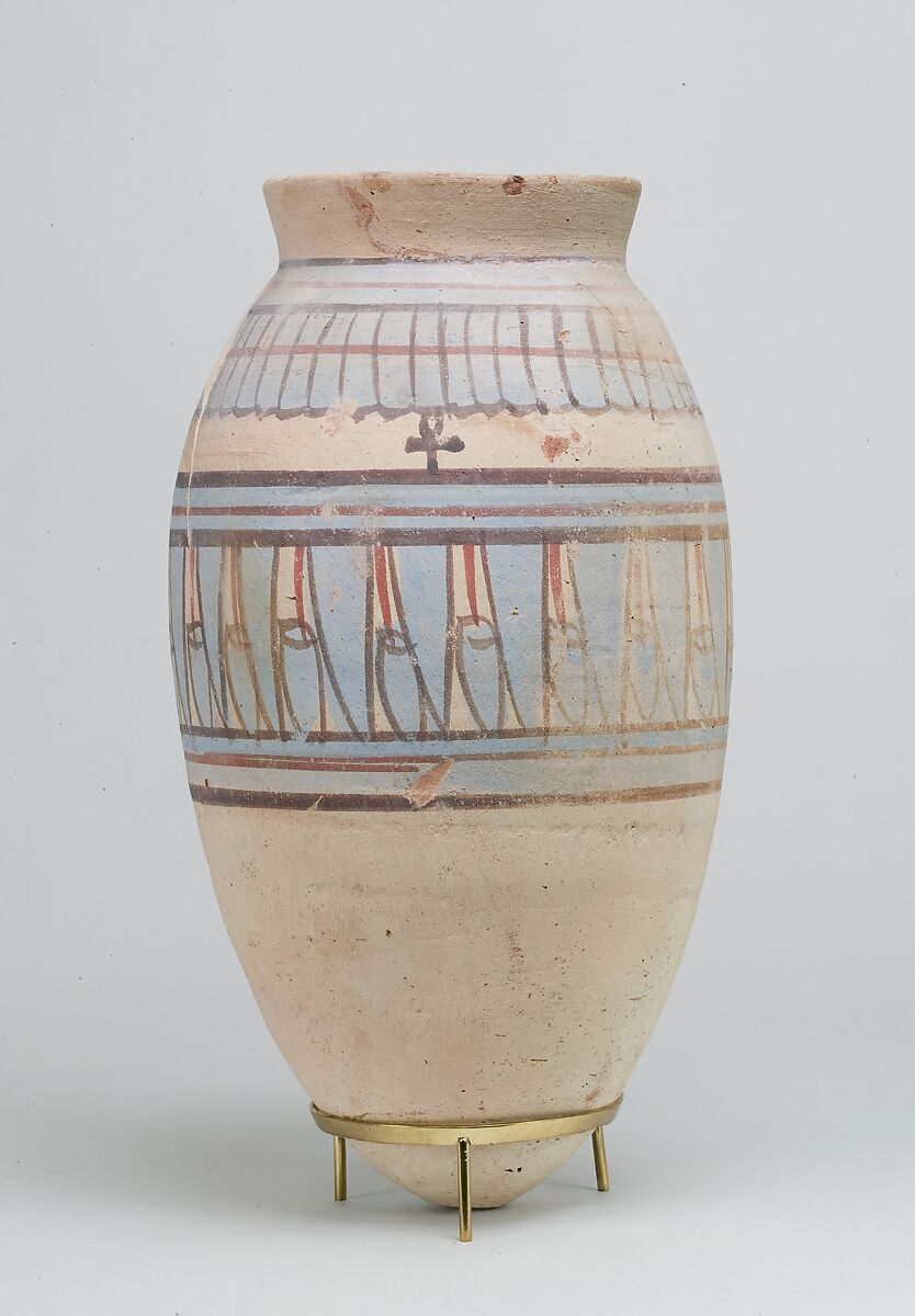 Blue-painted Jar from Malqata, pottery (red), white cream slip, paint 