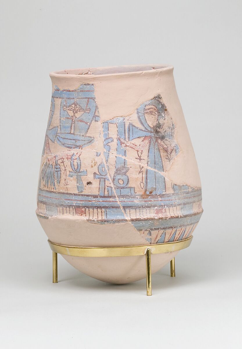 Blue-painted Jar from Malqata with Hathor Emblem, pottery, slip, paint
