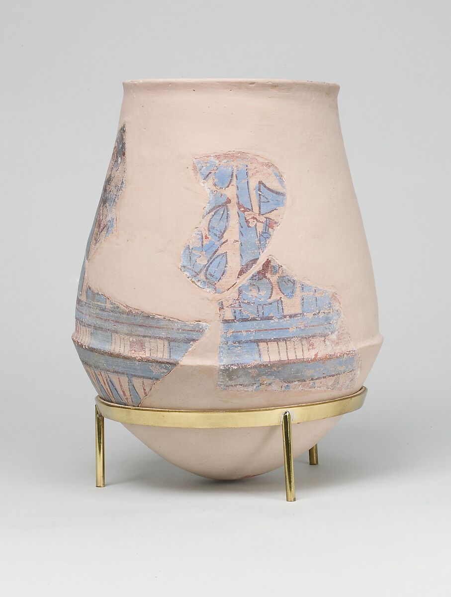 Blue-painted Jar from Malqata with Hathor Emblem, pottery, slip, paint
