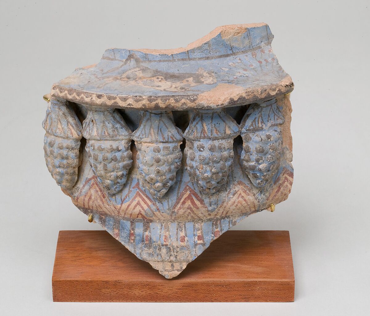 Blue-Painted Jar Fragment With Molded Decoration from Malqata, pottery, slip, paint