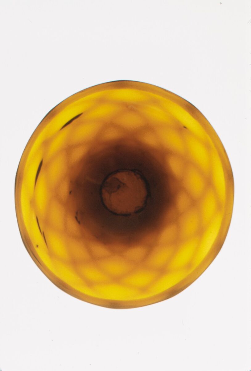 Pan, Blown pattern-molded amber glass, American 