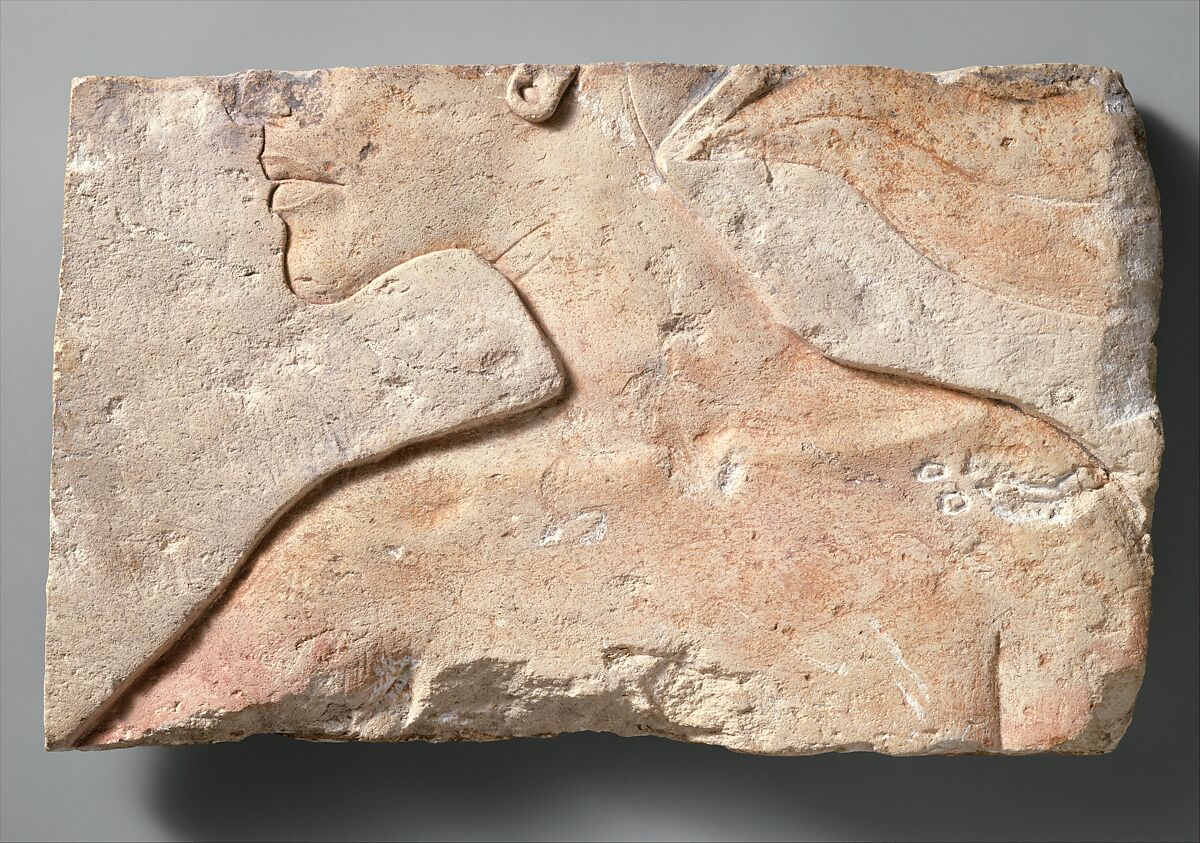 Lower Face and Shoulders of Akhenaten, Limestone, paint