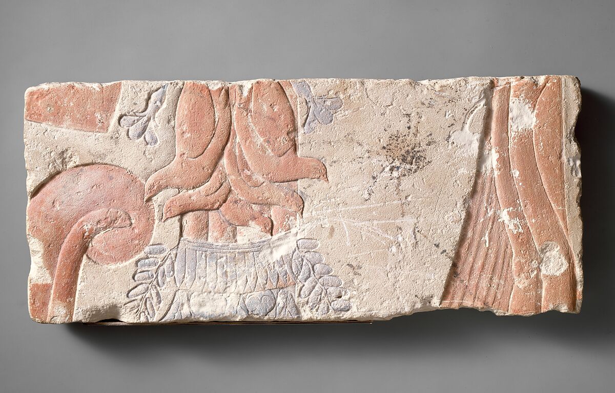 Relief Fragments Depicting a Court Scene, Limestone, paint 