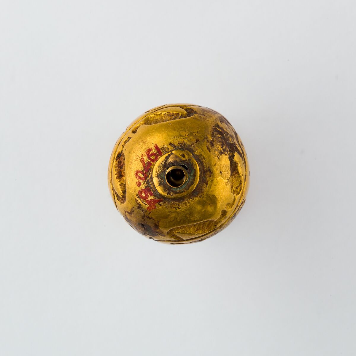 Hollow spherical bead with the Names of  Ramesses II and Queen Isetnefret, Gold