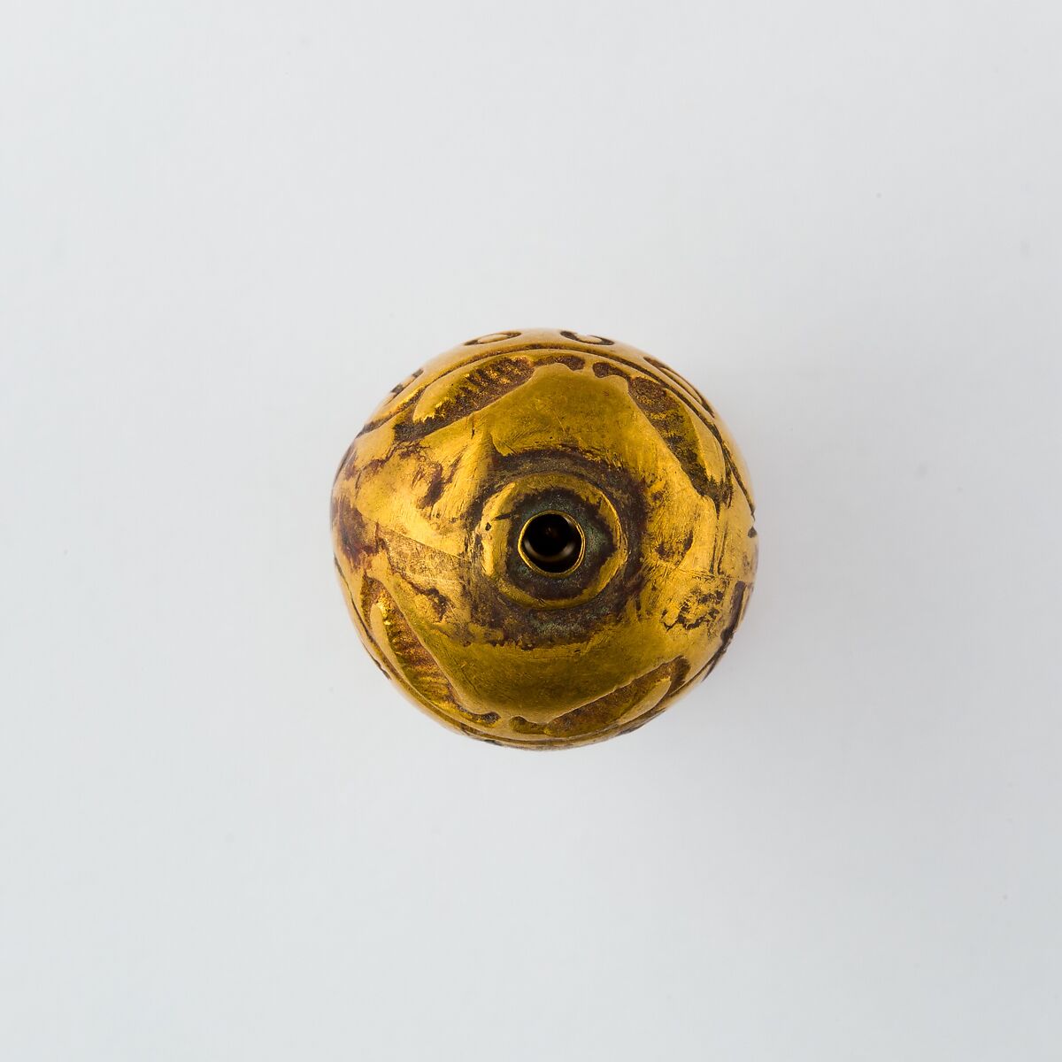 Hollow spherical bead with the Names of  Ramesses II and Queen Isetnefret, Gold