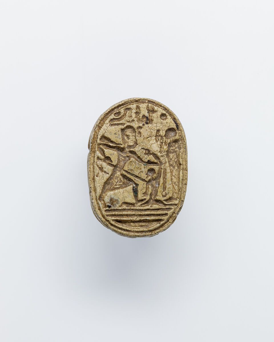 Scarab Depicting Ramesses II Smiting a Captive Before the God Ptah, Glazed steatite 