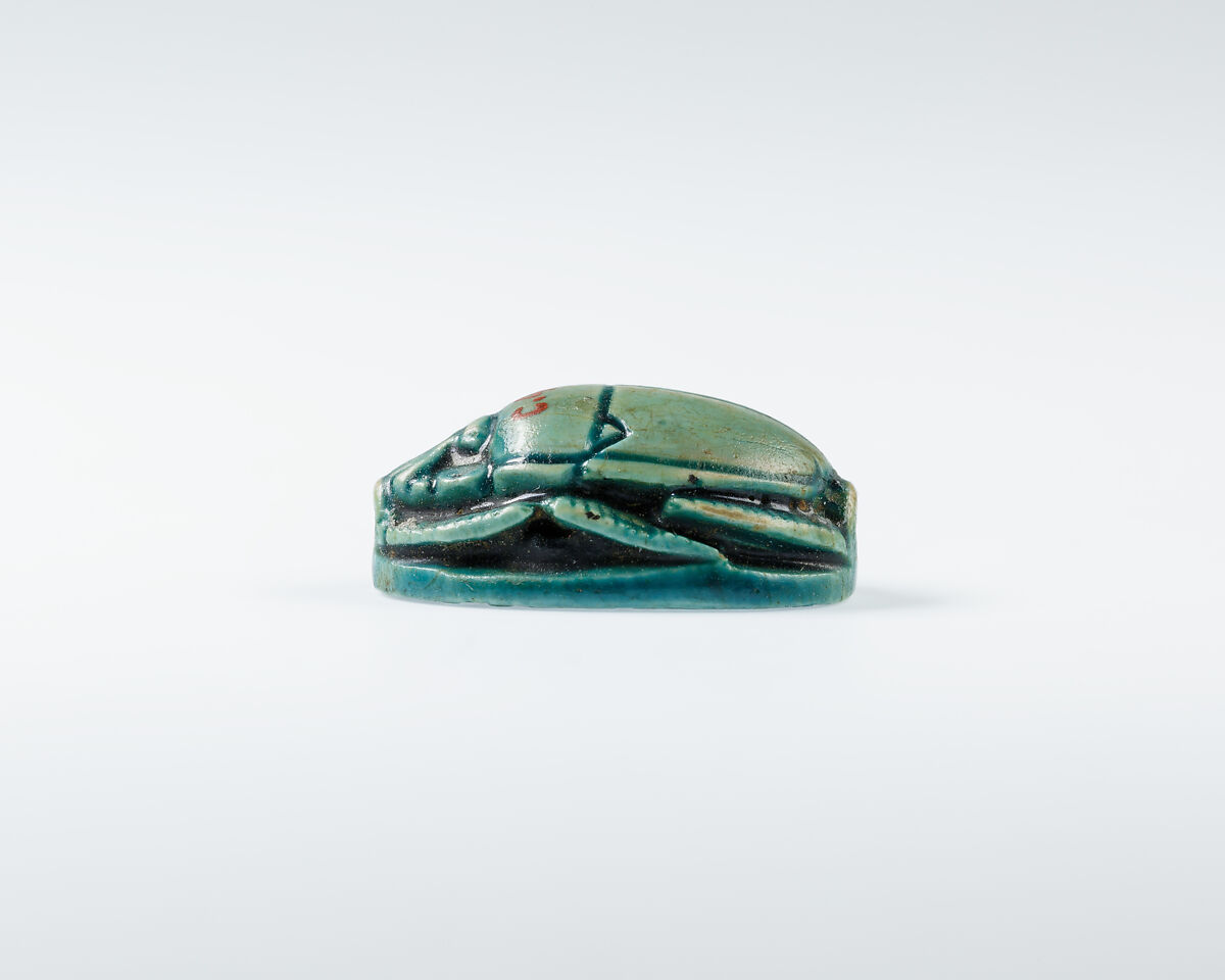 Scarab With an Image of the Gods Ptah and Sakhmet, Blue glazed steatite