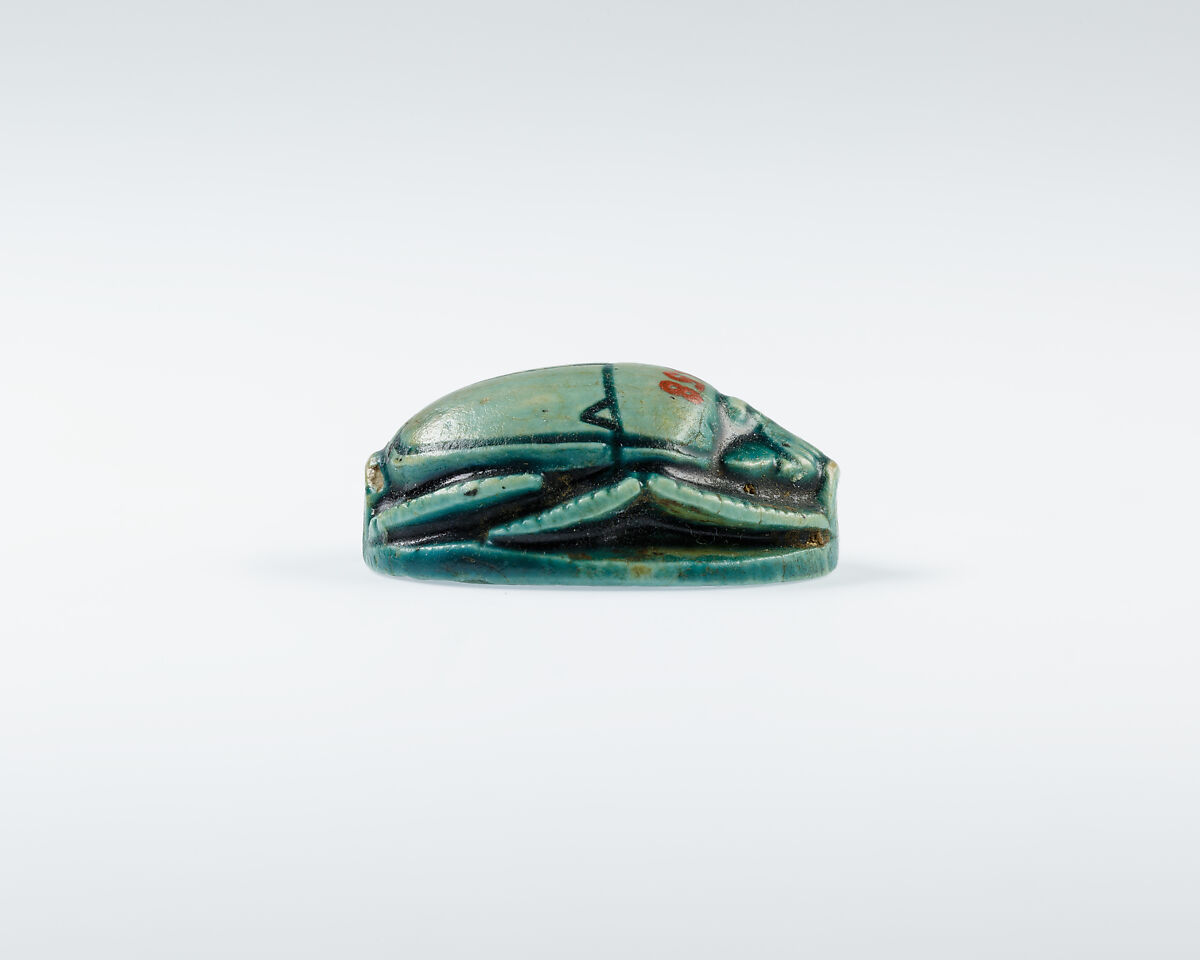 Scarab With an Image of the Gods Ptah and Sakhmet, Blue glazed steatite