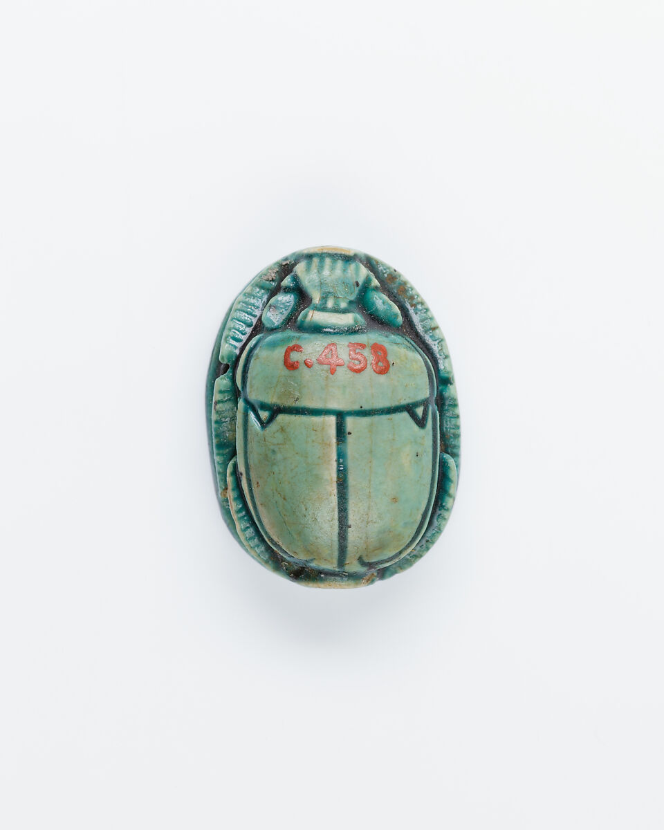 Scarab With an Image of the Gods Ptah and Sakhmet, Blue glazed steatite