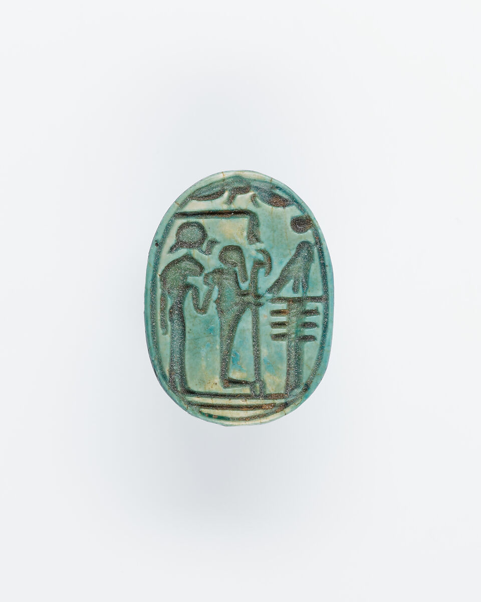 Scarab With an Image of the Gods Ptah and Sakhmet, Blue glazed steatite 