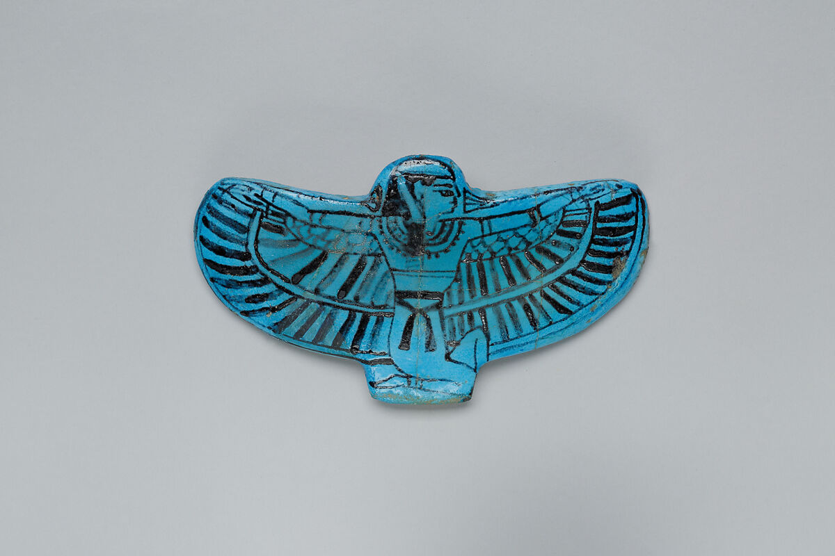 Pectoral of a winged goddess, probably Nut, Faience, blue glaze 