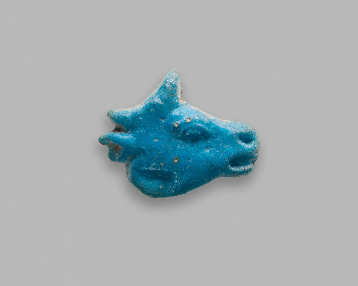 Foundation Deposit Plaque in the Form of an Ox Head, Faience 