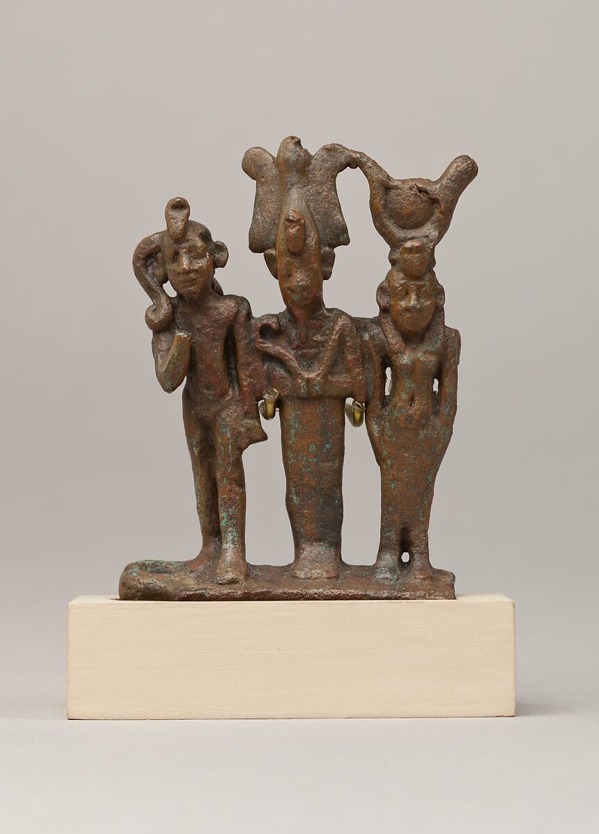 Isis, Osiris and Horus triad, Cupreous metal 