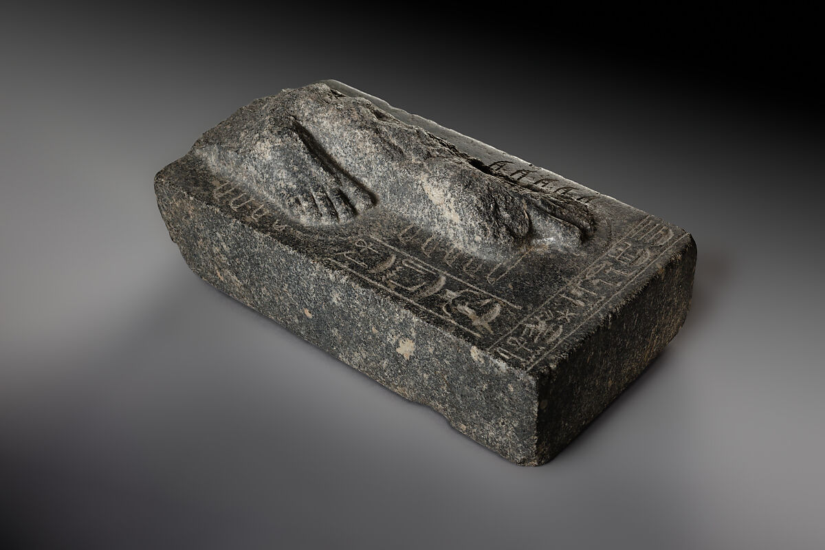 Inscribed Base of a Royal Statue, Gray porphyritic diorite 