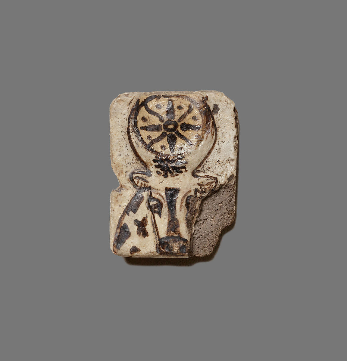Tile Decorated with a Cow's Head, Faience,  paint 