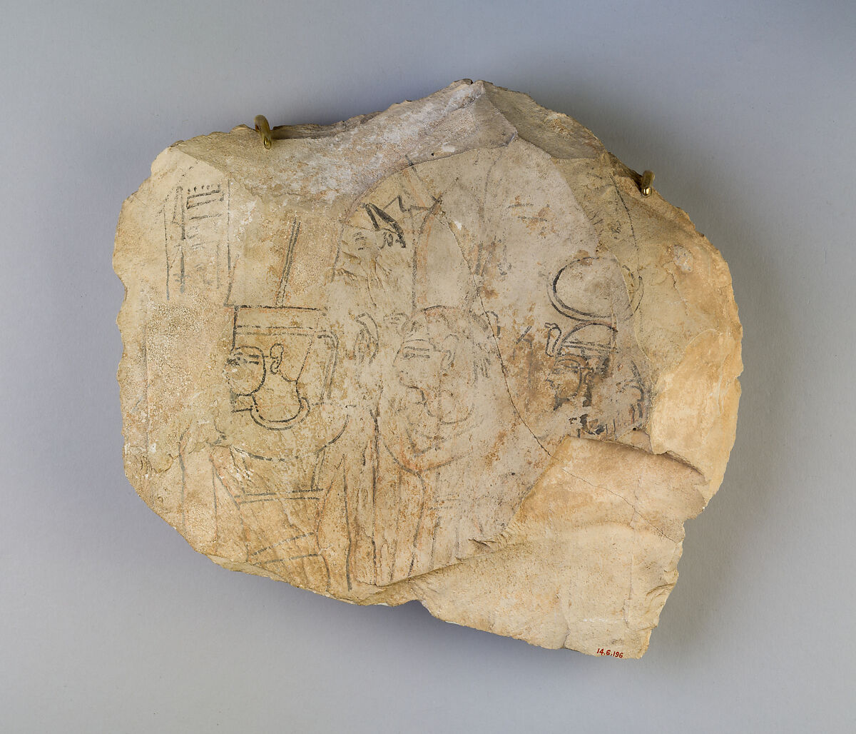 Ostracon with Line Drawing of Theban Triad, Limestone, ink 