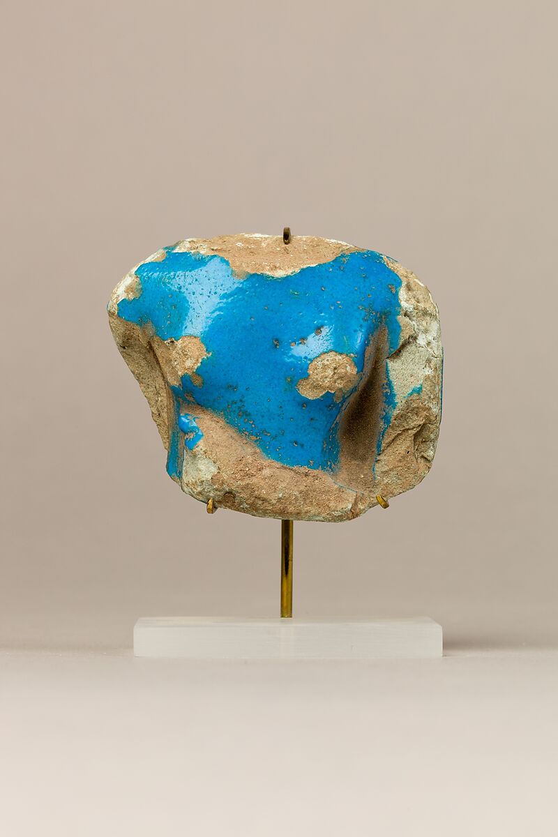 Votive Fragment, Bust of Hathoritic Figure, Blue faience 