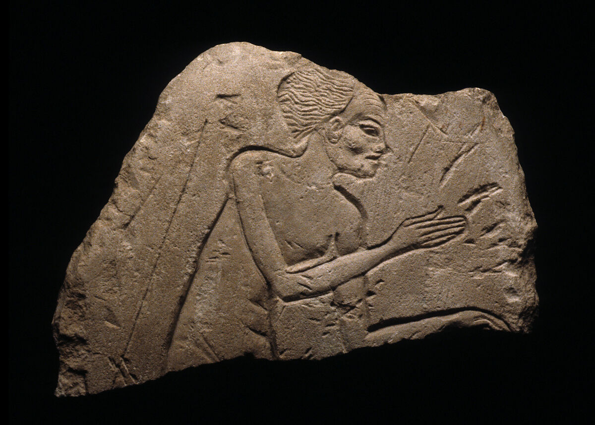 Sculptor's Trial Piece showing an old man and on the reverse the lower part of a figure, Limestone 
