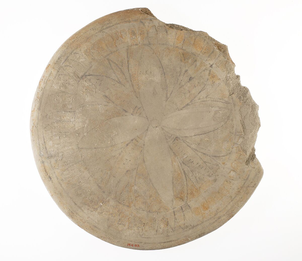 Disk-shaped Jar Lid, Limestone, paint 