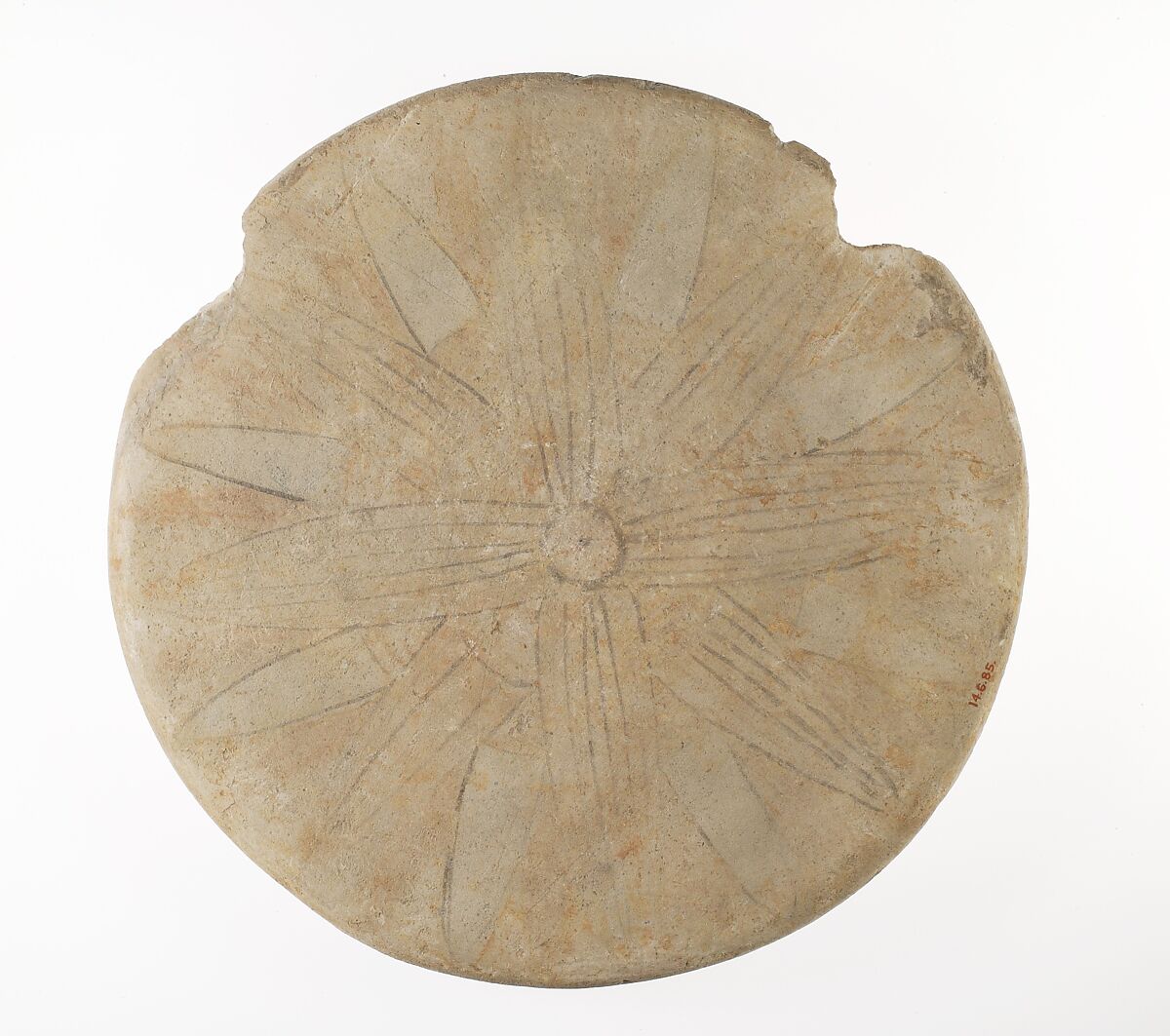 Disk-shaped Jar Lid, Limestone, paint 