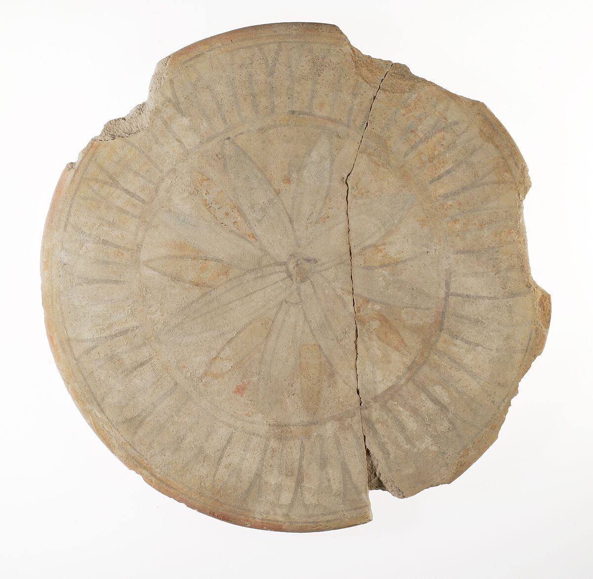 Disk-shaped Jar Lid, Limestone, paint 