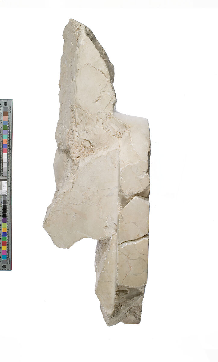 Head of Akhenaten with back pillar inscribed with Aten names, Indurated limestone