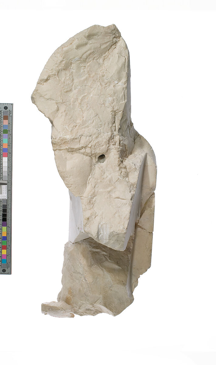 Head of Akhenaten with back pillar inscribed with Aten names, Indurated limestone