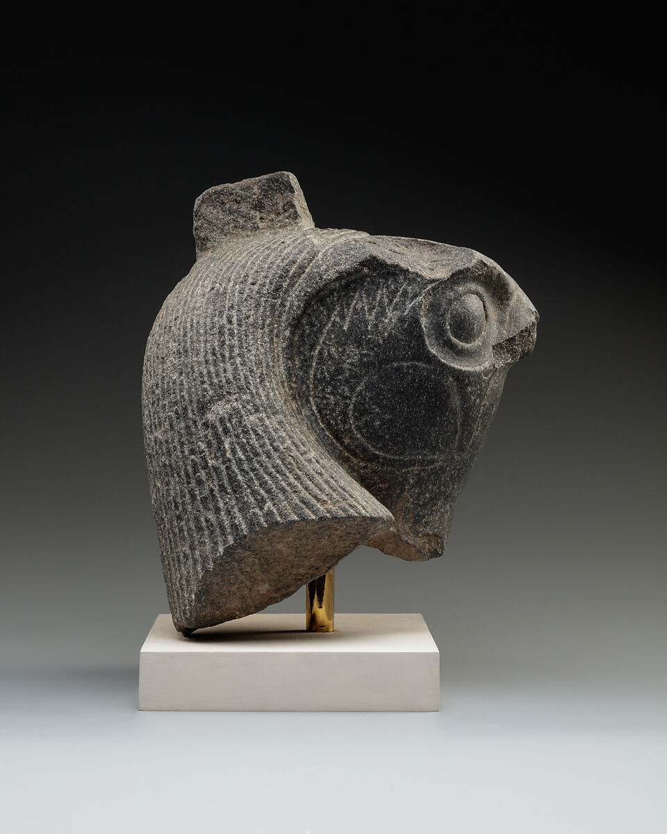 Head of an anthropomorphic falcon god, Diorite