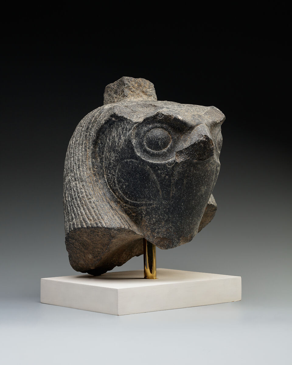 Head of an anthropomorphic falcon god, Diorite