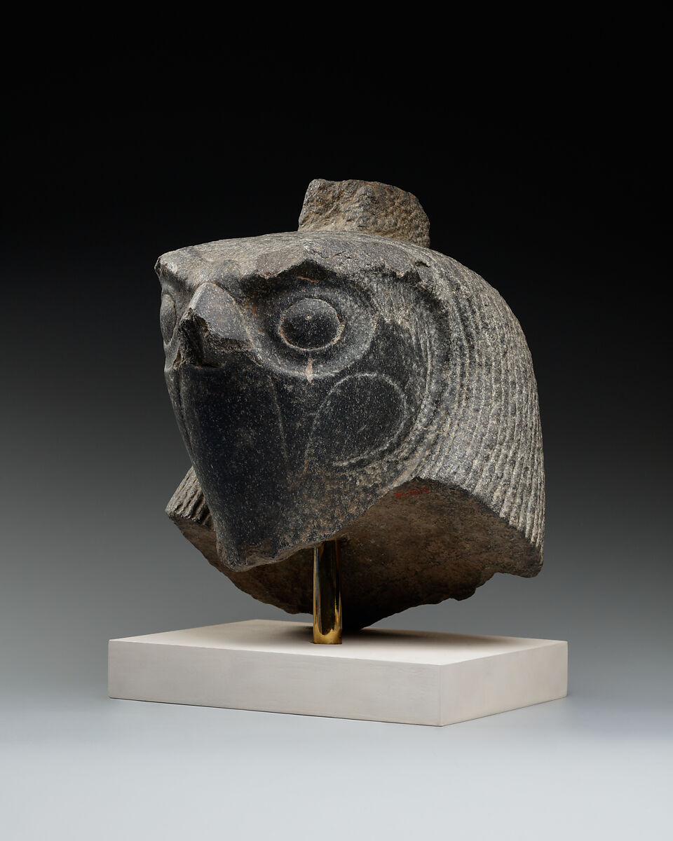 Head of an anthropomorphic falcon god, Diorite