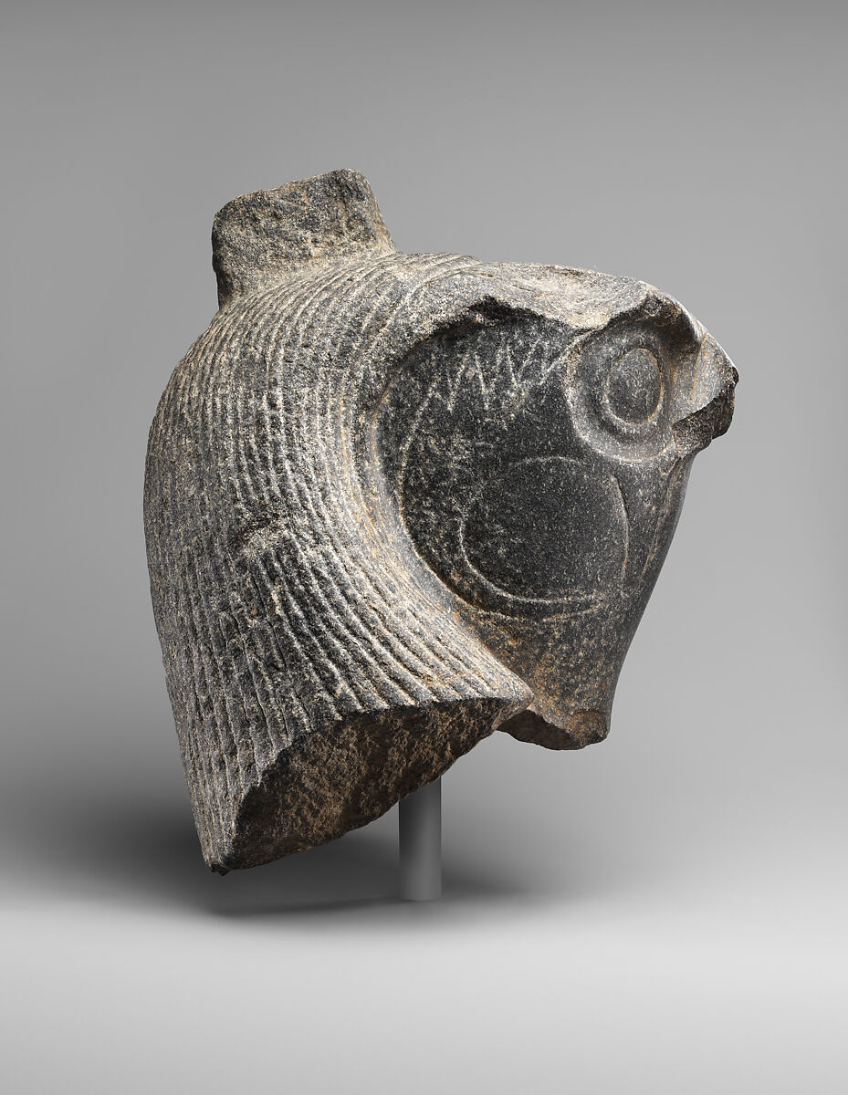 Head of an anthropomorphic falcon god, Diorite