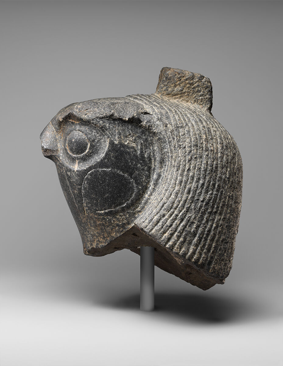 Head of an anthropomorphic falcon god, Diorite