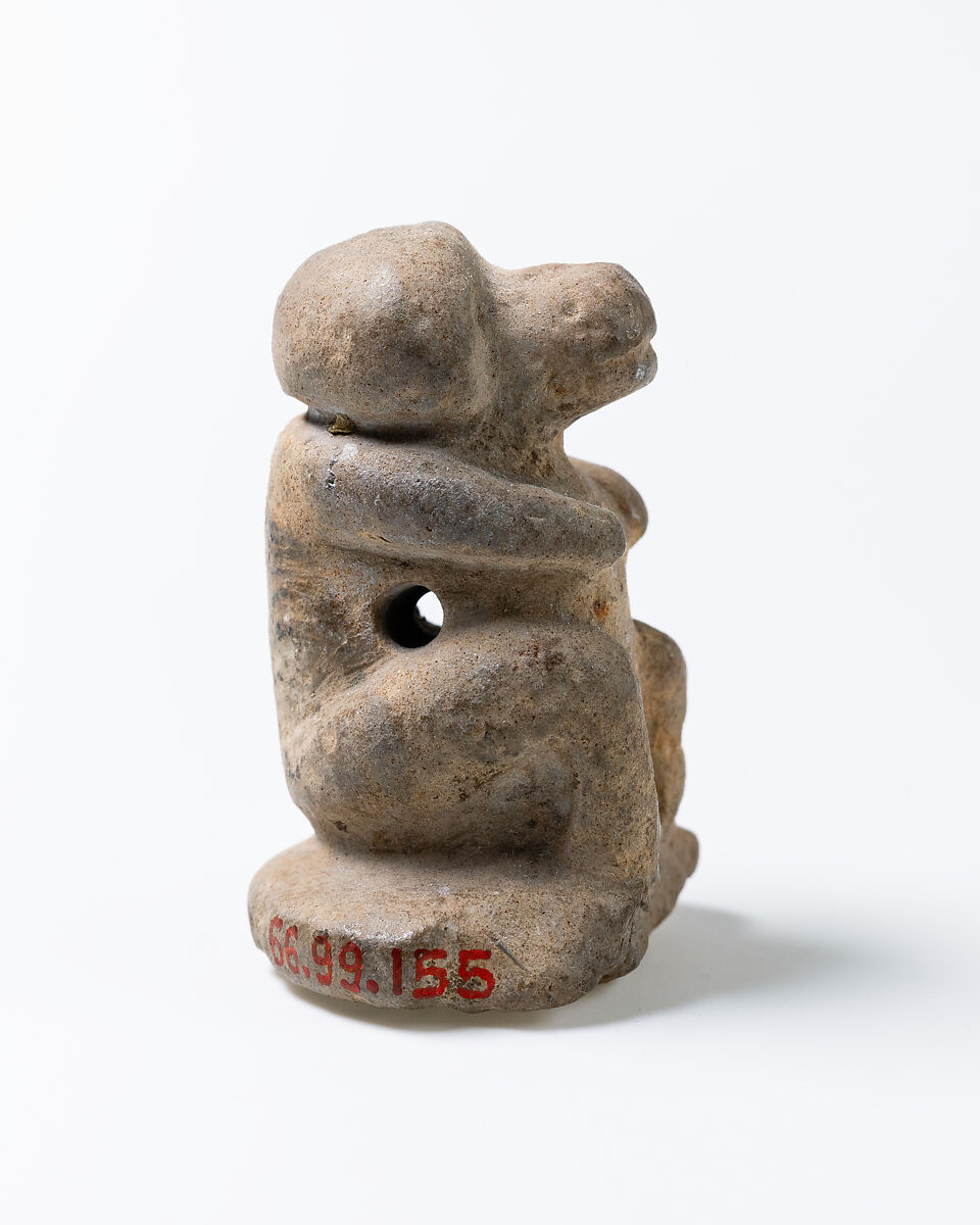 Design Amulet, Baboon Pierced Transversally on the Back, Device not understood, Limestone