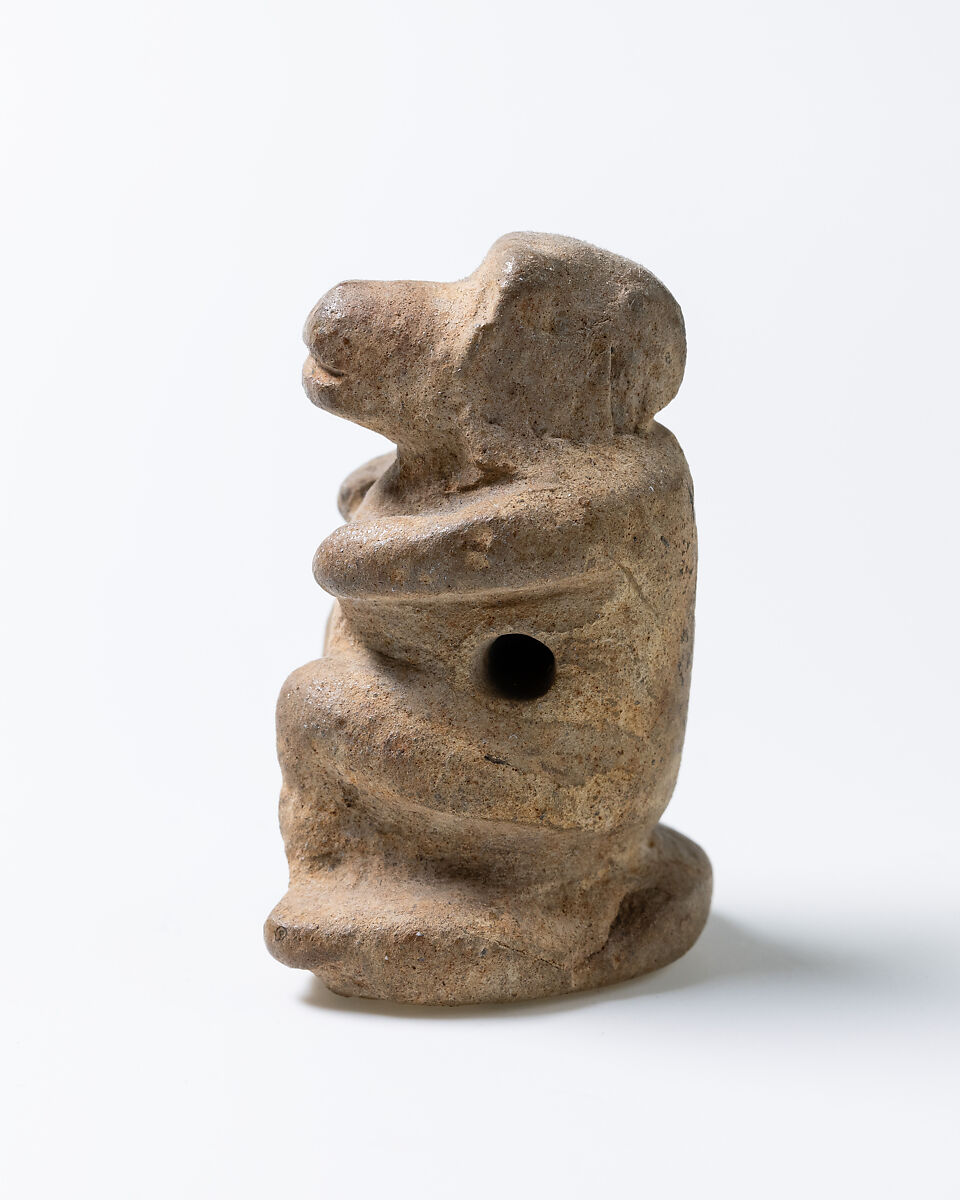 Design Amulet, Baboon Pierced Transversally on the Back, Device not understood, Limestone 