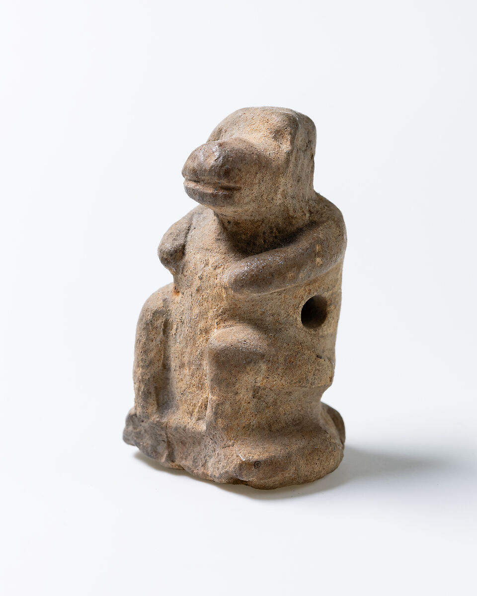 Design Amulet, Baboon Pierced Transversally on the Back, Device not understood, Limestone