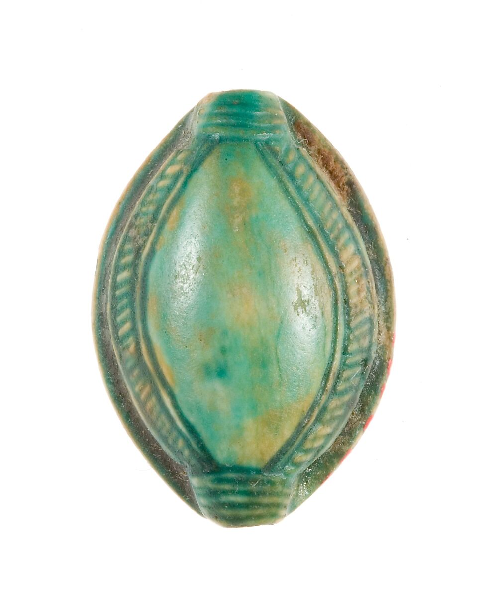 Cowroid Seal Amulet Inscribed for the God's Wife Hatshepsut, Steatite (glazed)