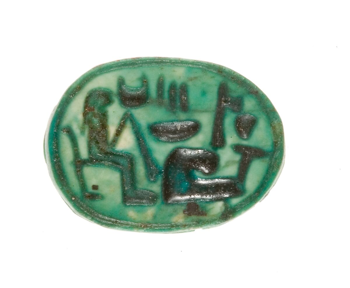 Scarab Inscribed for the God's Wife Hatshepsut, Living, Steatite (glazed) 